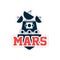 Logo of Mars exploration rover with satellites and camera. Space journey, astronomy science project. Stamp in outline