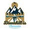 Logo mountain bike. First-person view. A trip out of town, forest, mountains, path, road. Downhill is awesome. Landscape