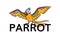 Logo with a multicolored parrot. The parrot spread its wings. Vector