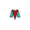 Logo MV letters elegant flat emblem, combination tech initials M and V, blue and red symbols VM mark stylish construct