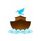 Logo of Noah`s Ark. Dove with a branch of olive. Ship to rescue animals and people from the Flood. Biblical illustration