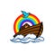 Logo of Noah`s Ark. Rainbow - a symbol of the covenant. Dove with a branch of olive. Ship to rescue animals and people