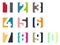Logo numbers. Set of vector symbols for numeric logotypes: 1, 2, 3, 4, 5, 6, 7, 8, 9 and 0. Two-color emblems for the design of