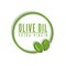 Logo olive oil extra virgin text in a round frame with two olives, the label mockup
