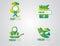 Logo organic food eco environment set green labels with leaves for friendly for eco