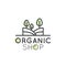 Logo for Organic Shop or Market, Minimal Simple Badge with Leafs, Tree, Field and Herbs