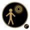 Logo of the person or the robot. emblem space exploration. gold objects on a black background.