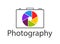 Logo of photo studio. Camera for photography. Icon of shutter, aperture and focus for photographer. Design for creative of company