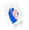 Logo podcast radio broadcast. Hand ear earphone hear gesture