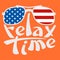 Logo relax time glasses usa flag background flat
