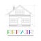Logo of Repair Home. Plan of a house and coloful lettering on the white background.