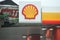 Logo of royal Shell on a roof of a petrol station in Wassenaar, the Netherlands.