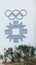 Logo of the Sarajevo 1984 Winter Olympic Games on a  building in Sarajevo.