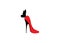 Logo shoe store, shop, fashion collection, boutique label. Company logo design. Red high heel shoes with butterfly, isolate