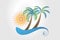 Logo summer tropical palm trees sun and waves