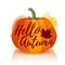 Logo, symbol, icon Hello Autumn. Design a banner for the autumn holidays with the decor of red pumpkin. Poster Hi autumn