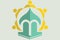 logo template, a combination of a mosque shape and a logo icon, five people rotating hand in hanhabet to resemble a flower shape.