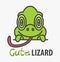 Logo template with cute chameleon. Vector logo design reptile lizard template for zoo, veterinary clinics, etc. Cartoon animal.