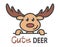 Logo template with cute curious deer. Vector logo design elk template for zoo, veterinary clinics, etc. Cartoon animal logo