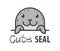 Logo template with cute curious harbor seal. Vector logo design arctic animal template for zoo, veterinary clinics, etc. Cartoon