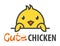 Logo template with cute curious little yellow chicken. Vector logo design template for farm, veterinary clinics, etc. Cartoon