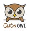 Logo template with cute curious owl. Vector logo design template for zoo, veterinary clinics, etc. Cartoon animal logo