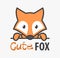 Logo template with cute fox. Vector logo design template for zoo, veterinary clinics and animal shelters. Cartoon foxy logo