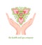 Logo template with female hands holding beautiful abstract orchid flower for healthcare, spa, cosmetics, beauty industry