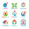 Logo template vector set collection - creative illustrations. Human character, social media people, hand touch, flower and