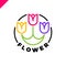Logo of Three flowers in the line style in circle. Tulip SPA icon.