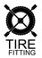 Logo for tire fitting, car service or tire shop. Black simple emblem of the tire and the spanner.