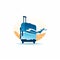 Logo for travel agency. Blue suitcase with airplane. Modern illustration