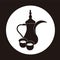 logo vector illustration arabic Emirati Saudi coffee kettle teapot and cups drink design icon for web site black and white