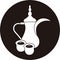 Logo vector illustration arabic Emirati Saudi coffee kettle teapot and cups drink design icon for web site black and white