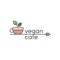 Logo for Vegan or Vegetarian Cafe or Bistro with Cup of Organic Green Tea and Fresh Green Leafs