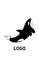 Logo whale killer, grand jump and big leap. Black and white orca