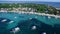 Logon Beach and Boats in Malapascua Island Seashore in Cebu, Philippines. Sulu Sea, Boats and Beautiful Seascape in Background