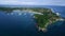 Logon Beach and Boats in Malapascua Island Seashore in Cebu, Philippines. Sulu Sea, Boats and Beautiful Seascape in Background II