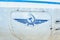 Logotype of Aeroflot on old grunge fuselage of aircraft