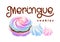 Logotype of airy french meringues twirls, marshmallow, zephyr. Vector with calligraphy. sweetness, sweet cake. lettering