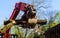 Logs being loaded from Tree hydraulic manipulator tractor