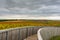 Lokout tower at Kobyli Vrch hill, South Moravia region - Czech republic. Wooden spiral construction near vineyards and church.