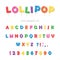 Lollipop candy glossy font design. Colorful ABC letters and numbers. Sweets for girls.