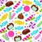 Lollipop caramel candy seamless vector pattern. Assorted sweets endless background