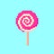 Lollipop pixel art round colorful spiral sweet candy on stick isolated vector illustration for games
