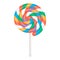 Lollipop with spiral. Twisted sucker candy on stick. Round candies with striped swirls. Vector illustration