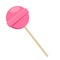 Lollipop sweet food. Pink sugar candy dessert.