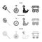 Lollipop, trained seal, snack on wheels, monocycle.Circus set collection icons in black,monochrome,outline style vector