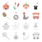 Lollipop, trained seal, snack on wheels, monocycle.Circus set collection icons in cartoon,outline style vector symbol