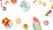 Lollipops and candies. Colorful sweets, festive decoration. Colorful candies on a white background, top view with copy space for